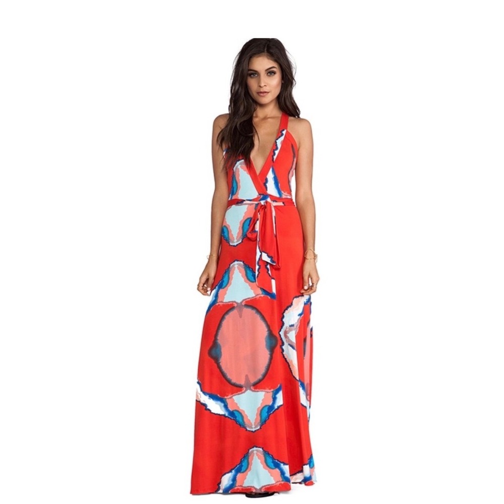 Revolve Karina Grimaldi Lena Knit Maxi Wrap Dress In Coral‎ Moon Size Large